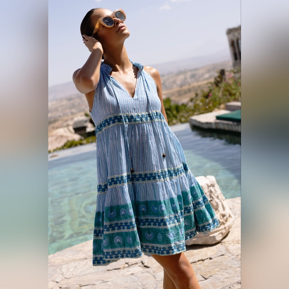 Oliphant Sleeveless Tiered Short Dress Marley Blue